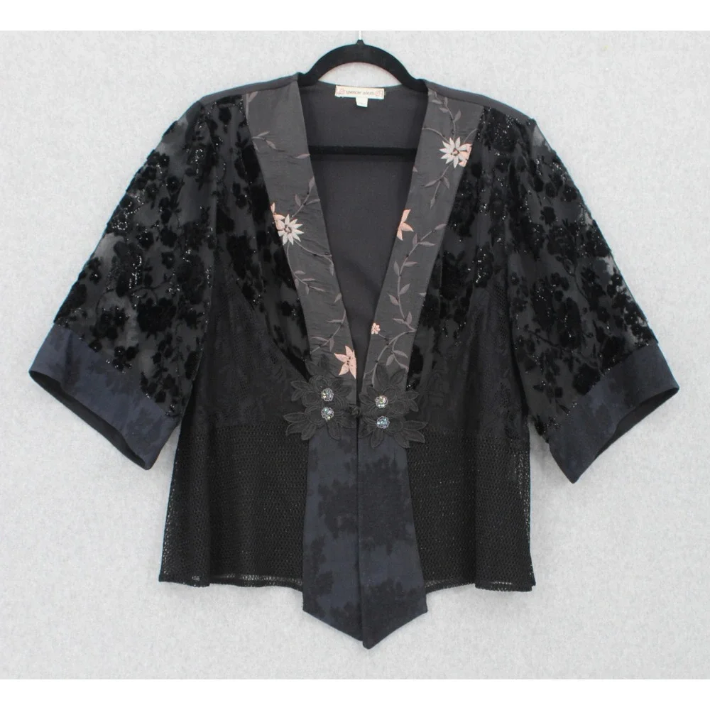 Spencer Alexis Kimono Jacket size Large Black Burnout Velvet Whimsigoth‎ Art